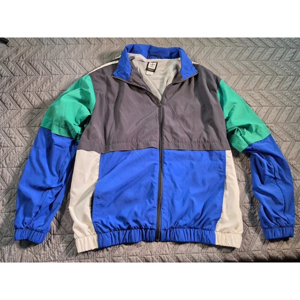 Adidas Originals Colorblock Track Jacket Blue Grey Green Mens Large Mesh Lined